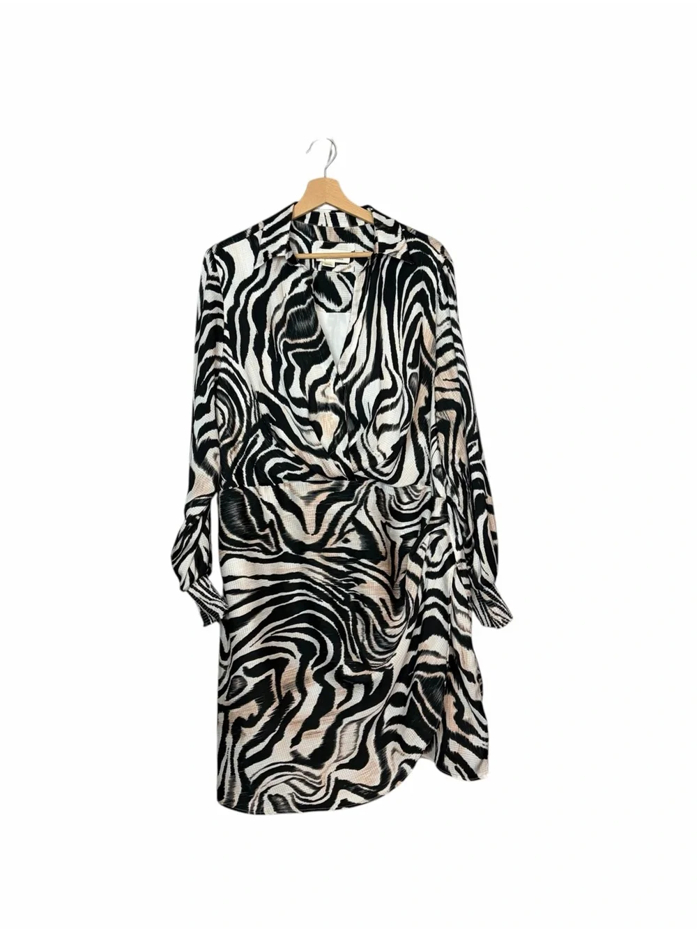 Anthropologie Zebra-Print Long-Sleeve Wrap Dress - Black & White - Picture 3 of 9
